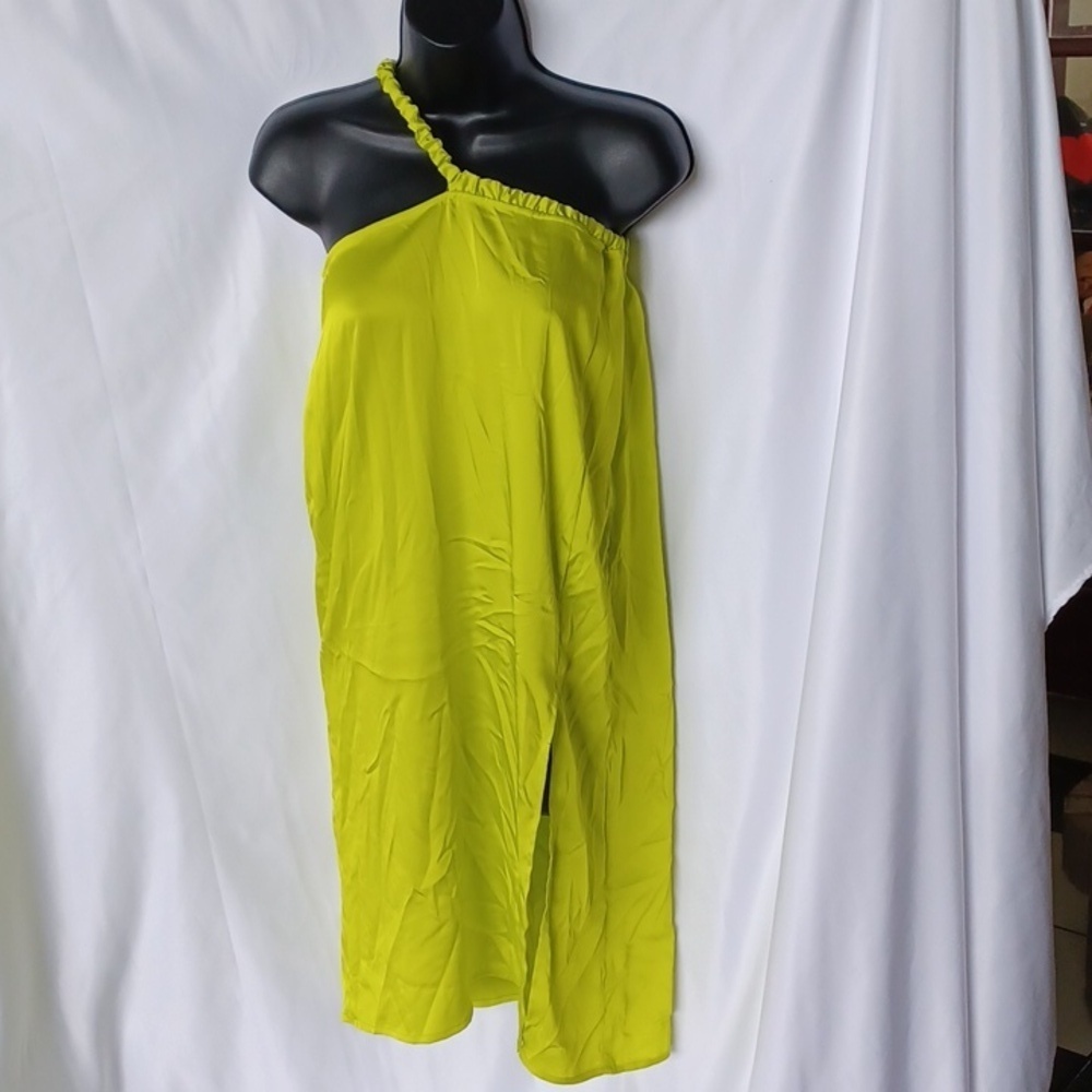 Future Collective One Shoulder Side Slit Dress Neon Lime
